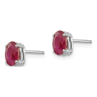 14K White Gold Ruby Oval Stud Earrings – view 2