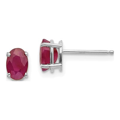14K White Gold Ruby Oval Stud Earrings