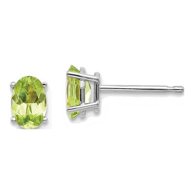 14K White Gold Peridot Oval August Birthstone Stud Earrings