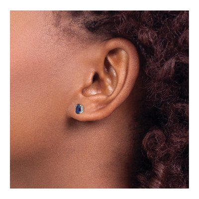 14K White Gold Sapphire Oval Stud Earrings – view 3