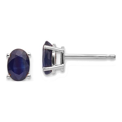 14K White Gold Sapphire Oval Stud Earrings