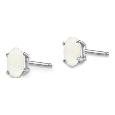 14K White Gold Oval Opal Stud Earrings – view 2