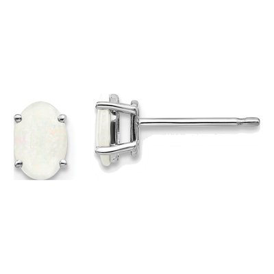 14K White Gold Oval Opal Stud Earrings