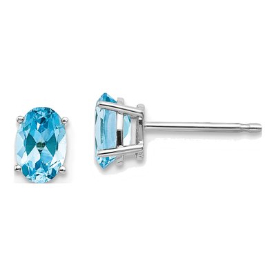 14K White Gold Swiss Blue Topaz Oval Stud Earrings