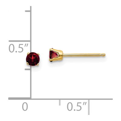 14K Yellow Gold 3mm Round Garnet January Stud Earrings – view 6
