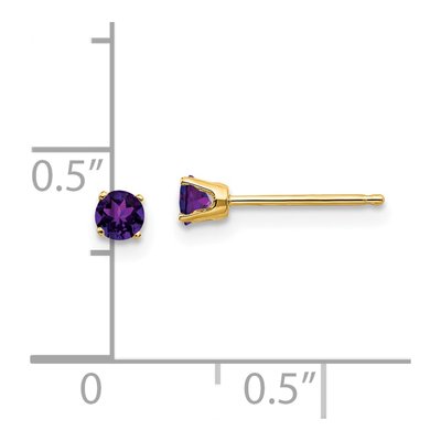 14K Yellow Gold 3mm Round Amethyst February Birthstone Stud Earrings – view 6