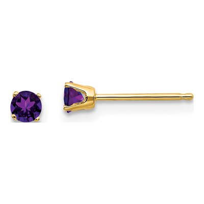 14K Yellow Gold 3mm Round Amethyst February Birthstone Stud Earrings