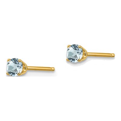 14K Yellow Gold 3mm Round Aquamarine Stud Earrings – view 4