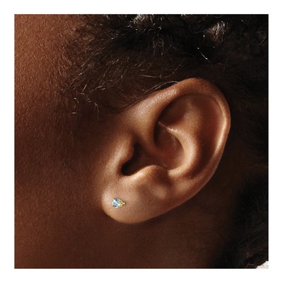 14K Yellow Gold 3mm Round Aquamarine Stud Earrings – view 5