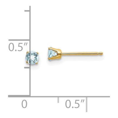 14K Yellow Gold 3mm Round Aquamarine Stud Earrings – view 6