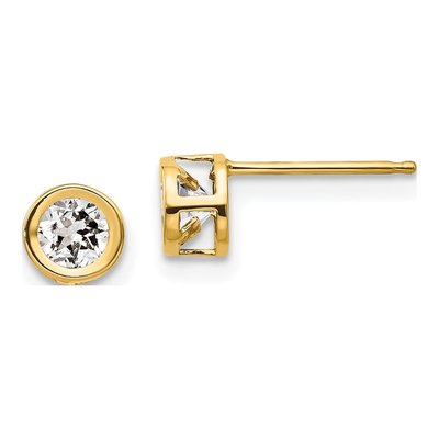 14K Yellow Gold 4mm Round White Topaz Bezel Stud Earrings