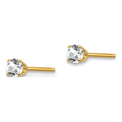 14K Yellow Gold 3mm Round White Topaz April Birthstone Stud Earrings – view 4