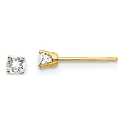 14K Yellow Gold 3mm Round White Topaz April Birthstone Stud Earrings
