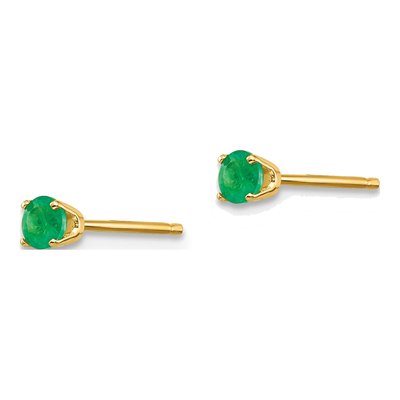 14K Yellow Gold 3mm Round Emerald May Birthstone Stud Earrings – view 4