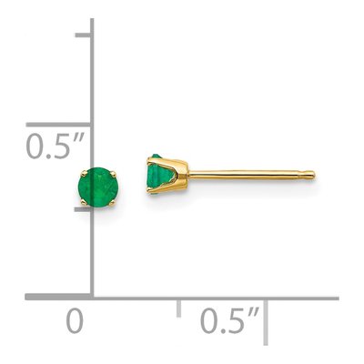 14K Yellow Gold 3mm Round Emerald May Birthstone Stud Earrings – view 6