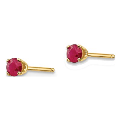 14K Yellow Gold 3mm Round Ruby July Birthstone Stud Earrings – view 4