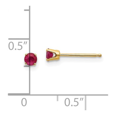 14K Yellow Gold 3mm Round Ruby July Birthstone Stud Earrings – view 6