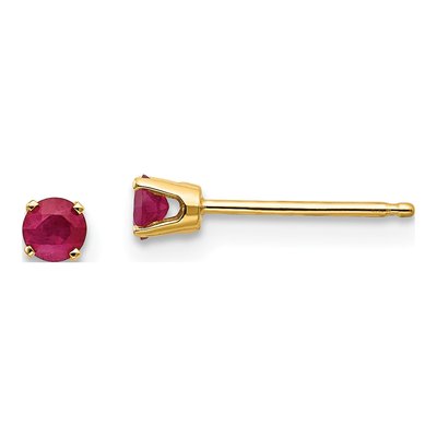 14K Yellow Gold 3mm Round Ruby July Birthstone Stud Earrings