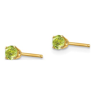 14K Yellow Gold 3mm Round Peridot August Birthstone Stud Earrings – view 4