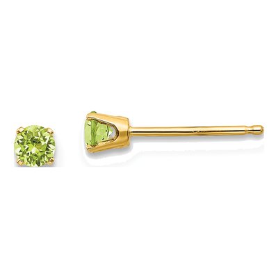 14K Yellow Gold 3mm Round Peridot August Birthstone Stud Earrings