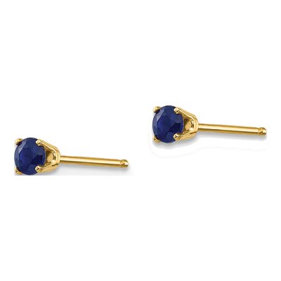 14K Yellow Gold 3mm Round Sapphire September Birthstone Stud Earrings – view 4