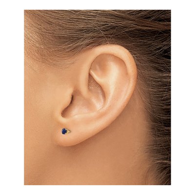 14K Yellow Gold 3mm Round Sapphire September Birthstone Stud Earrings – view 5
