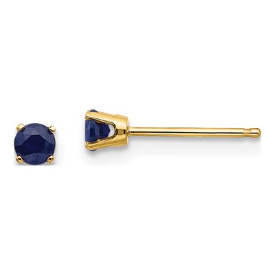 14K Yellow Gold 3mm Round Sapphire September Birthstone Stud Earrings