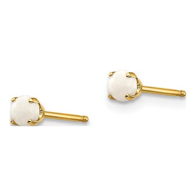 14K Yellow Gold 3mm Round Opal October Birthstone Stud Earrings – view 4
