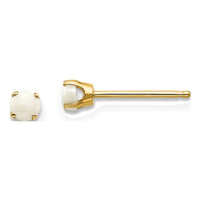 14K Yellow Gold 3mm Round Opal October Birthstone Stud Earrings