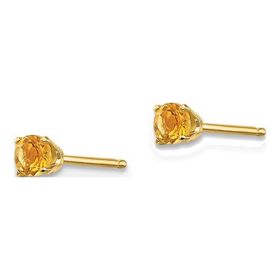 14K Yellow Gold 3mm Round Citrine Stud Earrings – view 4