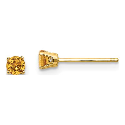 14K Yellow Gold 3mm Round Citrine Stud Earrings