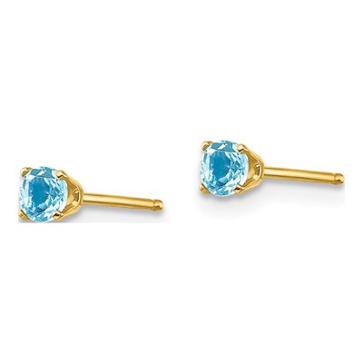 14K Yellow Gold 3mm Round Swiss Blue Topaz December Birthstone Stud Earrings – view 4