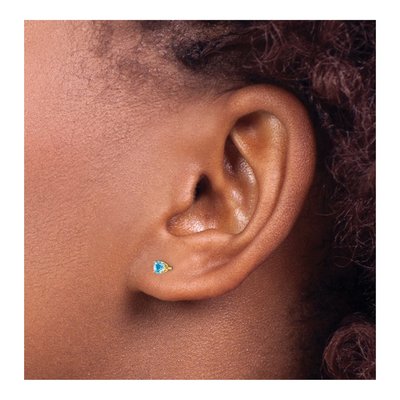 14K Yellow Gold 3mm Round Swiss Blue Topaz December Birthstone Stud Earrings – view 5