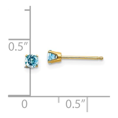 14K Yellow Gold 3mm Round Swiss Blue Topaz December Birthstone Stud Earrings – view 6