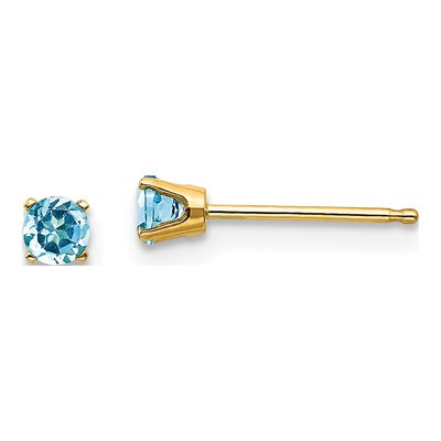 14K Yellow Gold 3mm Round Swiss Blue Topaz December Birthstone Stud Earrings