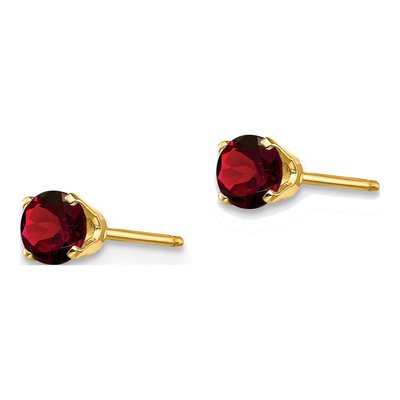 14K Yellow Gold 4mm Round Garnet January Birthstone Stud Earrings – view 3