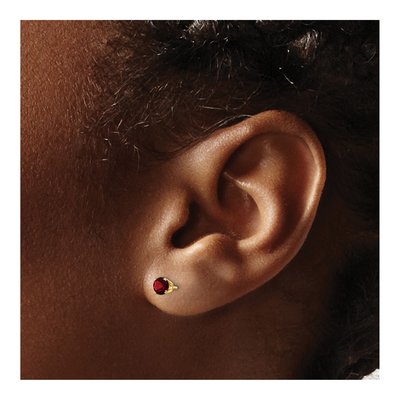 14K Yellow Gold 4mm Round Garnet January Birthstone Stud Earrings – view 4