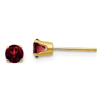 14K Yellow Gold 4mm Round Garnet January Birthstone Stud Earrings