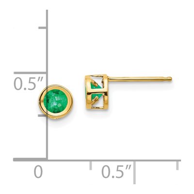 14K Yellow Gold 4mm Round Emerald Bezel Stud Earrings – view 4