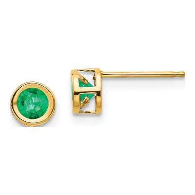 14K Yellow Gold 4mm Round Emerald Bezel Stud Earrings