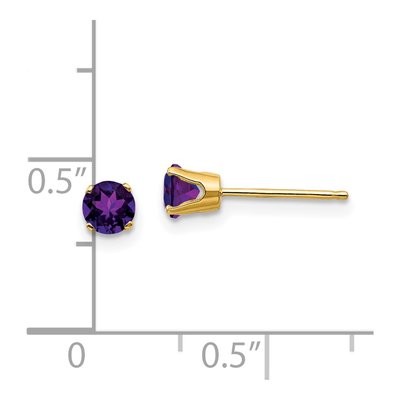 14K Yellow Gold 4mm Round Amethyst Birthstone Stud Earrings – view 5