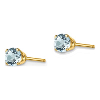 14K Yellow Gold 4mm Round Aquamarine Stud Earrings – view 3