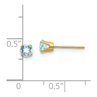 14K Yellow Gold 4mm Round Aquamarine Stud Earrings – view 5
