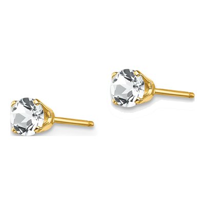14K Yellow Gold 4mm Round White Topaz April Birthstone Stud Earrings – view 3