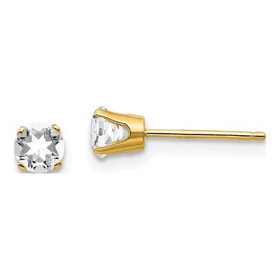 14K Yellow Gold 4mm Round White Topaz April Birthstone Stud Earrings