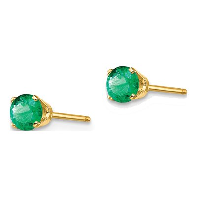 14K Yellow Gold 4mm Round Emerald May Birthstone Stud Earrings – view 3