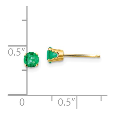 14K Yellow Gold 4mm Round Emerald May Birthstone Stud Earrings – view 5