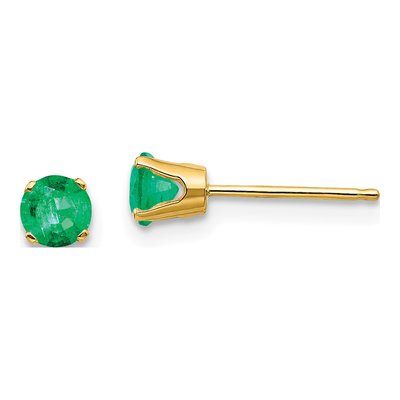 14K Yellow Gold 4mm Round Emerald May Birthstone Stud Earrings