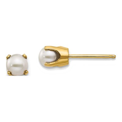 14K Yellow Gold 4mm Near Round Freshwater Cultured Pearl Stud Earrings