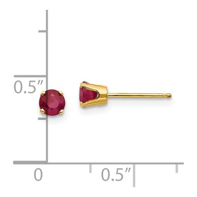 14K Yellow Gold 4mm Round Ruby July Birthstone Stud Earrings – view 4